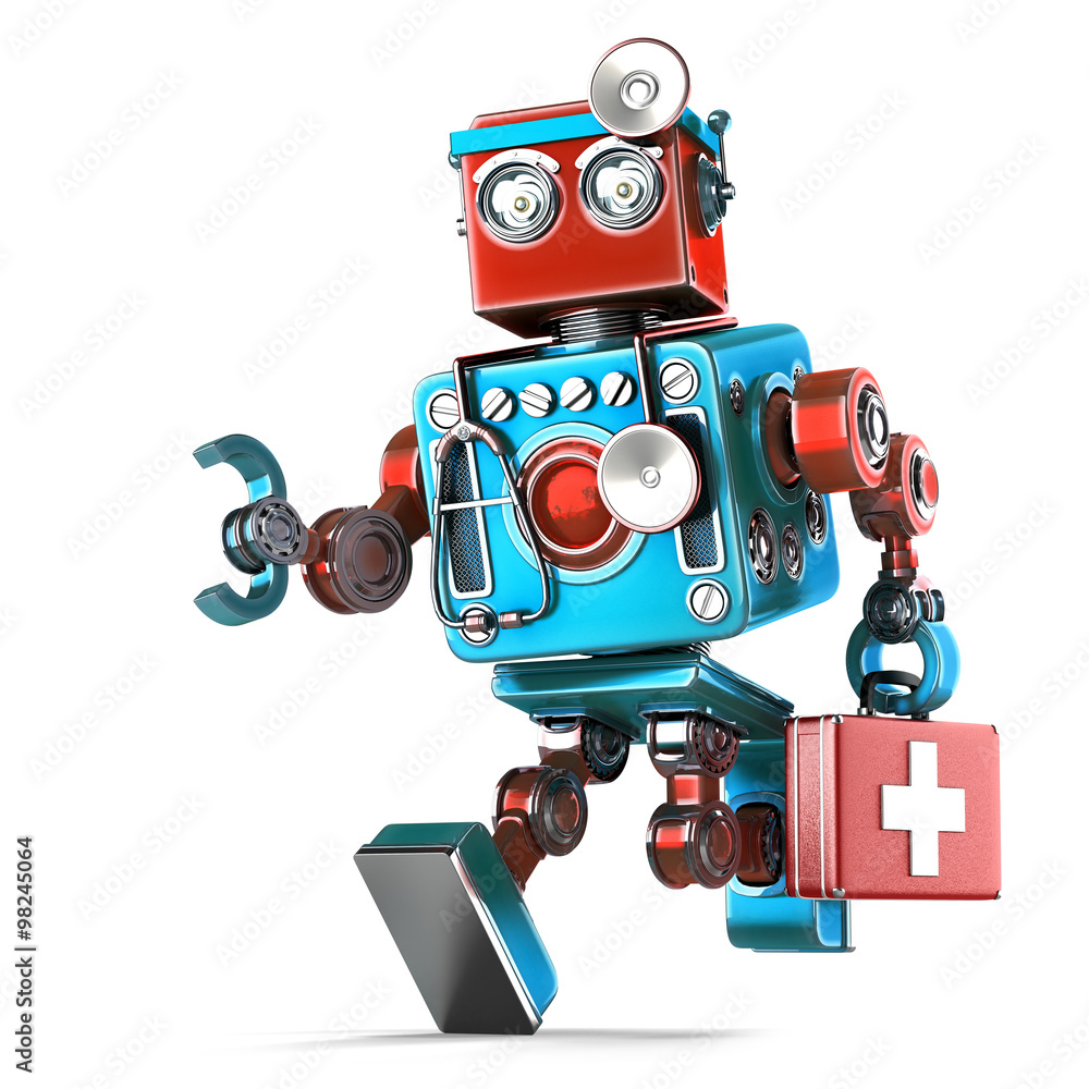 Aufkleber running robot doctor with stethoscope. isolated. contains clipping path