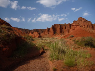 red rock formations in Canyon Konorchek in Kyrgyzstan