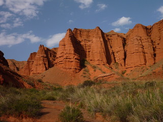 red rock formations in Canyon Konorchek in Kyrgyzstan
