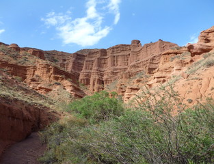 red rock formations in Canyon Konorchek in Kyrgyzstan