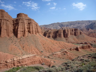 red rock formations in Canyon Konorchek in Kyrgyzstan