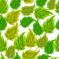Seamless nature pattern with stylized green leaves. Background for textile printing and packaging paper