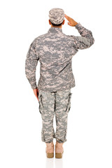 back view of soldier saluting