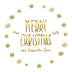 golden glowing Merry Christmas and happy New Year 2016 lettering collection. Vector illustration