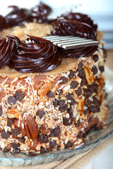 Closeup of a whole German Chocolate Cake
