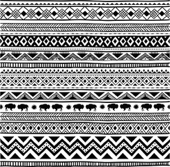 Aztec tribal seamless black and white hand drawn pattern