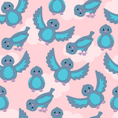 Funny cartoon birds. Seamless background.
