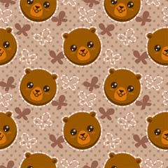 Seamless pattern with cute bear faces