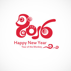 2016 Happy New Year greeting card - the year of monkey