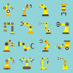 Naklejka premium Robotic Arm Flat Yellow Icons Set