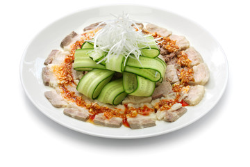 pork belly slices with spicy garlic sauce, chinese sichuan cuisine