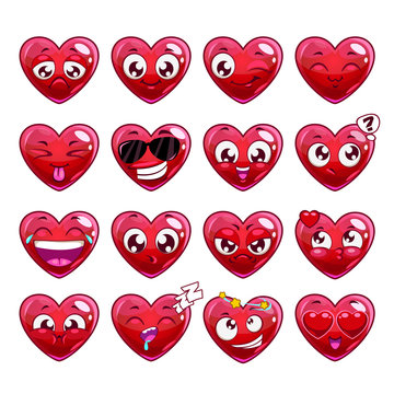 Funny cartoon heart character emotions set