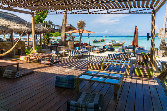 Luxury beach bar resort at tropical island