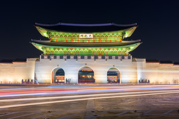 Gyeongbokgung palace at night in Seoul, South Korea
