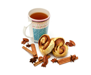 Isolated baked buns with tea
