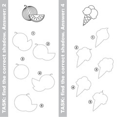 Ice-cream and watermelon. Find true correct shadow.