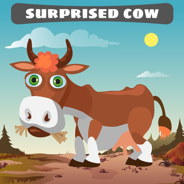 Surprised cow in wasteland, character from wild West series