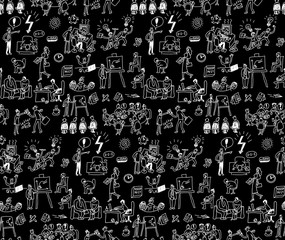 Office life black and white seamless pattern business people. 