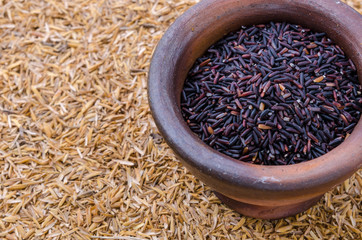 Closeup details of Thai rice berry in mortar