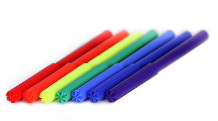 Felt pens on white background