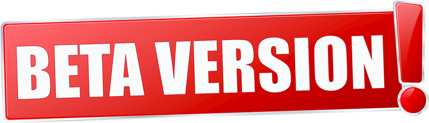 modern red beta version vector sign in red with metallic border and a exclamation mark