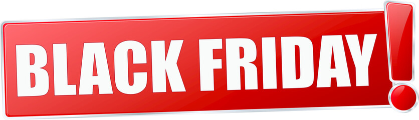 modern red black friday vector sign in red with metallic border and a exclamation mark