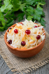 Vegetable salad with cabbage, carrots and cranberries