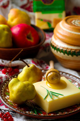 Slices of sheep  cheese