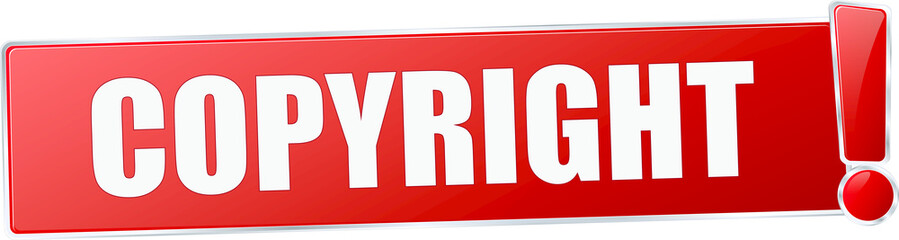 modern red copyright vector sign in red with metallic border and a exclamation mark