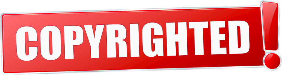 modern red copyrighted vector sign in red with metallic border and a exclamation mark