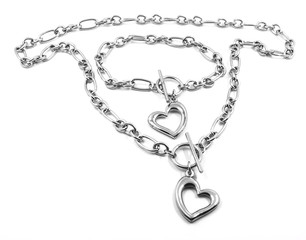 Set of heart. Necklace and bracelet