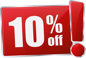 modern red 10% discount vector sign in red with metallic border and a exclamation mark