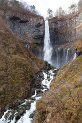 Fototapeta premium Japan waterfall with dry trees in autumn season