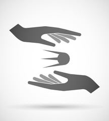Two hands protecting or giving a vintage satellite