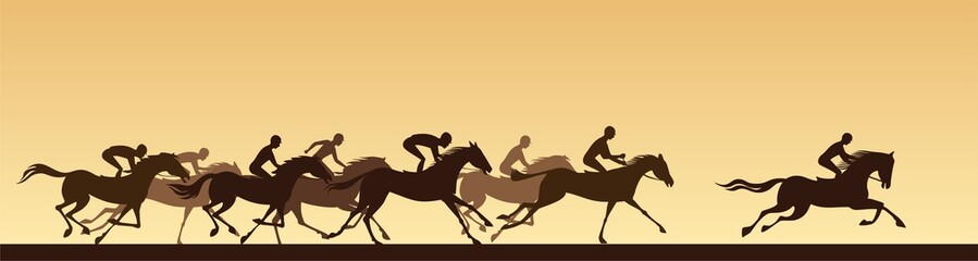 horse racing silhouette - obrazy, fototapety, plakaty