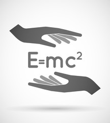 Two hands protecting or giving the Theory of Relativity formula