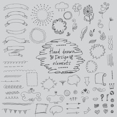 Set of hand drawn design elements:ornaments,floral.Vector