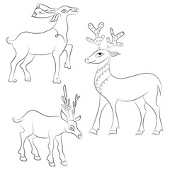 
Vector deers. Hand drawn illustration. Scandinavian, Indian style. Coloring book. Vector black-and-white illustrations