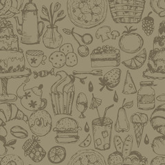 Hand drawn seamless pattern for kitchen theme .Vector