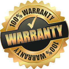golden shiny vintage 100% warranty 3D vector icon seal sign button shield star with checkmark