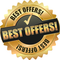 golden shiny vintage best offers 3D vector icon seal sign button shield star with checkmark