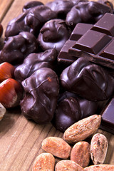 chocolate, almonds and hazelnuts