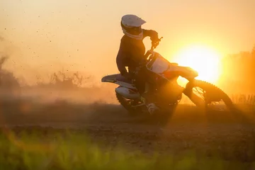 Rolgordijnen Silhouette motocross speed in track © toa555