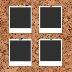 Vector cork board with photo cards and color pin