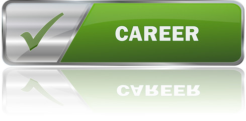 CAREER / realistic modern glossy 3D vector eps banner in green with metallic border and checkmark