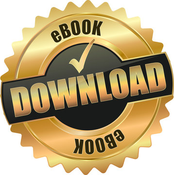 golden shiny vintage ebook download 3D vector icon seal sign button shield star with checkmark