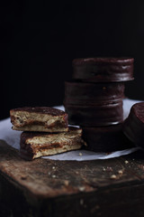 chocolate chip cookies on a dark background