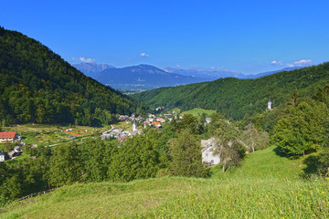Fototapeta na wymiar The ancient village of Kropa situated in Gorenjska, Slovenia, panoramic view
