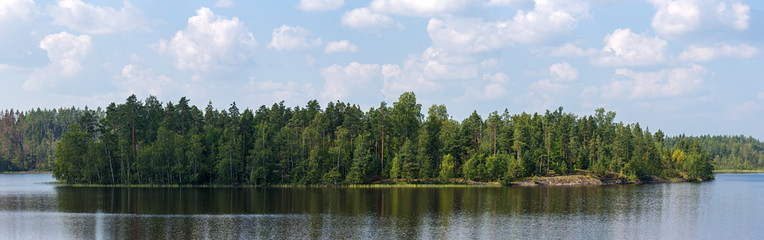 island in a forest lake