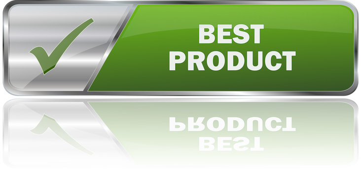 BEST PRODUCT / realistic modern glossy 3D vector eps banner in green with metallic border and checkmark